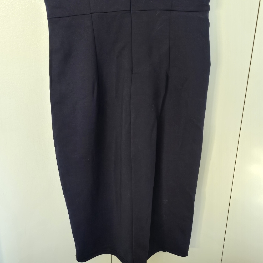 Sleeveless Lace Sheer Deep V-Neck A Line Navy Dress Size S - Picture 6 of 10